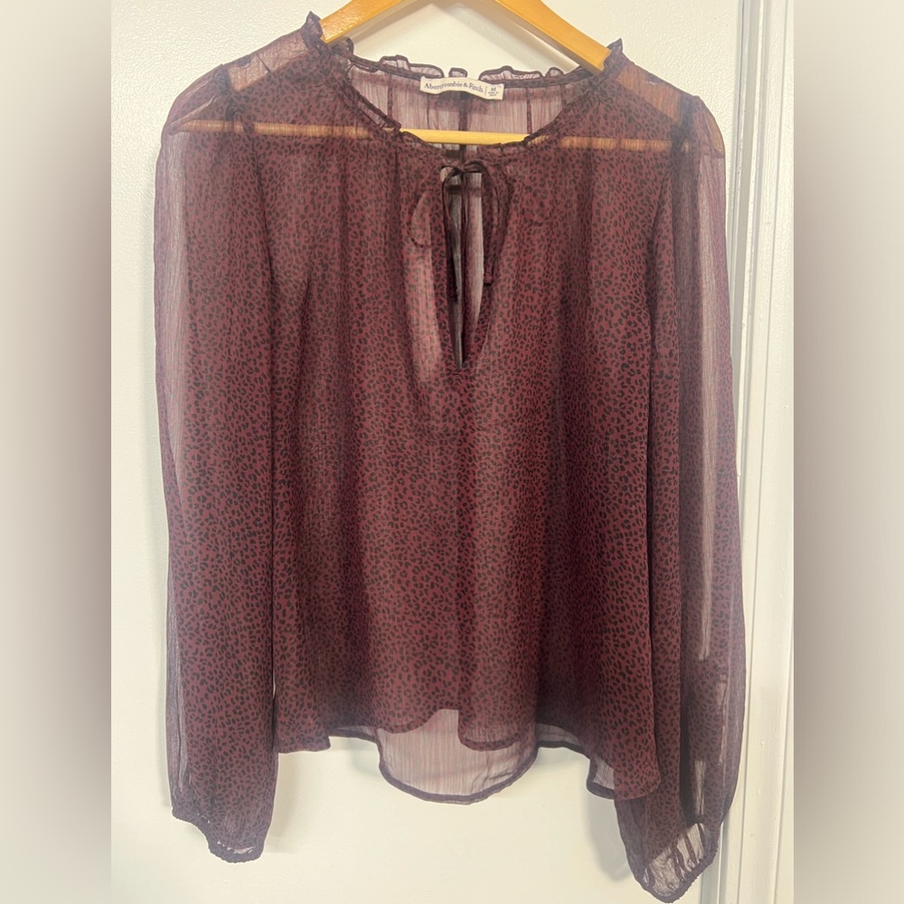 Abercrombie & Fitch Sheer Polkadot Maroon Blouse